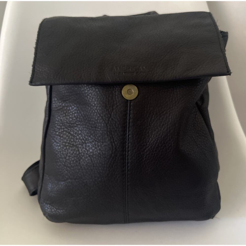 American Leather Co Black Leather Backpack Foldover Minimalist Pebbled Leather - Picture 3 of 16